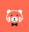 Cartoon bear wearing a headset, enjoy the music