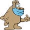 Cartoon bear wearing a protective mask and giving thumbs up.