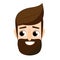 Cartoon bearded man face. Friendly hipster male avatar