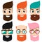 Cartoon bearded man heads. Handsome hipster male face. Emblem for barber shops and other fashion business. Avatars