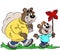 Cartoon bears, father and son, go for a walk to spend some time together vector illustration