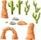 Cartoon beautiful cactus on desert background