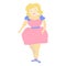 Cartoon Beautiful overweight girl standing in front view wearing pink dress. Vector illustration flat isolate