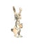 Cartoon beautiful rabbit. Graphic rabbit with food in its paws. an unusual fairy-tale hare with an Ð°pple, drawn on a white