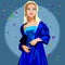 Cartoon beautiful woman in blue evening dress