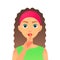 Cartoon beautiful woman saying hush be quiet with finger on lips gesture. Flat vector secret girl. Female silent gesture