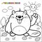 Cartoon beaver character. Vector black and white coloring page