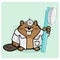 Cartoon beaver dentist holding a toothbrush. Vector Illustration