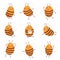 Cartoon bee. Cute funny honeybee characters, different poses and positive emotions, pretty striped insect with