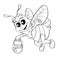 Cartoon bee flying with bucket honey