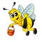 Cartoon bee flying with bucket honey