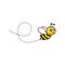 Cartoon bee icon. Bee flying on a dotted route isolated on the white background.