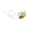 Cartoon bee icon. Heart dotted lines path. Happy lovely bee character.