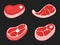 Cartoon beef steaks.Set of juicy and tender pieces of meat.Meat steaks collection close-up on a black background