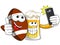 Cartoon beer american football ball taking selfie smartphone isolated