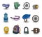 Cartoon bicycle equipment icon set