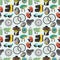Cartoon bicycle equipment seamless pattern