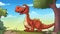 Cartoon big Brontosaurus dinosaur in a jungle, illustration for children. Vector illustration of a Cartoon happy dinosaur standing
