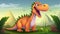 Cartoon big Brontosaurus dinosaur in a jungle, illustration for children. Vector illustration of a Cartoon happy dinosaur standing