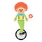 Cartoon bike and clown with flower