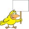 Cartoon bird holding a sign.