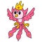 Cartoon bird legend fire phoenix with gold crown doodle kawaii. doodle icon image