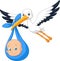 Cartoon bird Stork with baby