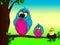 Cartoon birds and egg on the tree