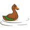 Cartoon birds for kids. Little cute duck swims and smiles.