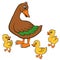 Cartoon birds for kids. Mother duck walks with her ducklings.