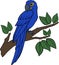 Cartoon birds. Parrot blue macaw sits on the tree branch