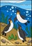 Cartoon birds. Three little cute penguins swim underwater