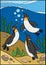 Cartoon birds. Three little cute penguins swim underwater