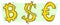 Cartoon bitcoin dollar and euro sign vector set