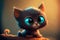 cartoon black cat with big eyes. Generative AI