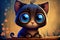 cartoon black cat with big eyes. Generative AI