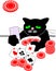 Cartoon black cat playing poker on table. Square