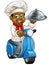 Cartoon Black Chef on Moped Scooter