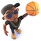 Cartoon black hiphop rap artist playing basketball, 3d illustration