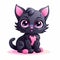 a cartoon black kitten with pink eyes