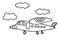Cartoon black line airplane for coloring book or page