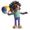 Cartoon black man with dreadlocks playing with a beach ball, 3d illustration