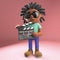 Cartoon black man holding a movie slate clapperboard, 3d illustration