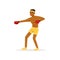 Cartoon black man in protective gloves. Professional male boxer in fighting pose. Strong sportsman character. Boxing