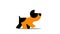 Cartoon black and orange dog walking against a white background