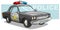 Cartoon black police car with golden badge