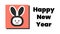 Cartoon black rabbit, christmas postcard, vector banner with greeting with classic bold web font, 16x9