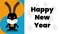 Cartoon black rabbit, christmas postcard, vector banner with greeting with classic bold web font