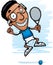 Cartoon Black Racquetball Player Jumping