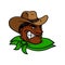 Cartoon black rodeo cowboy or rancher character